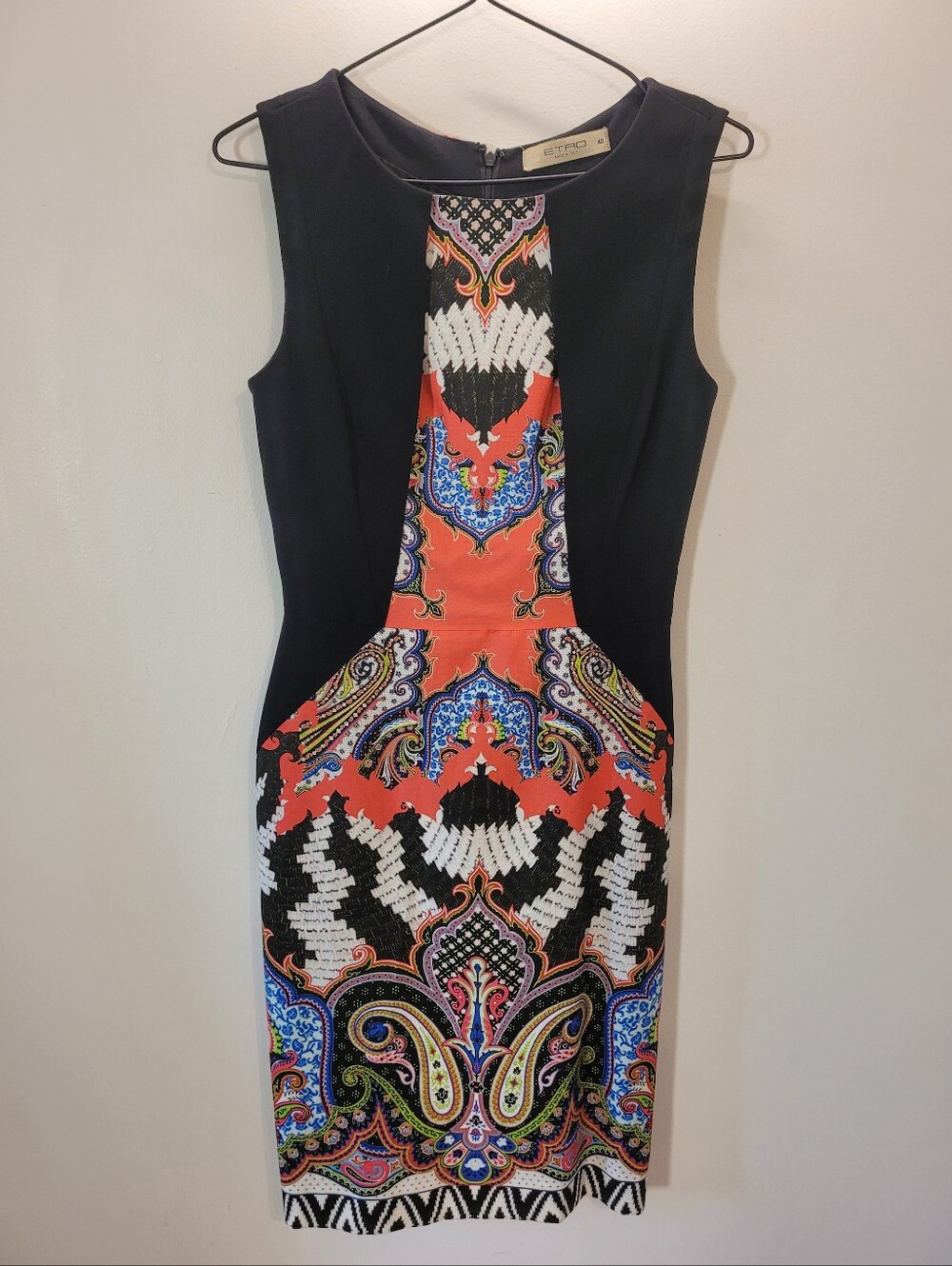 Etro Spa Via Spartaco 3 Paisley sleeveless colorful sheath cocktail dress 40